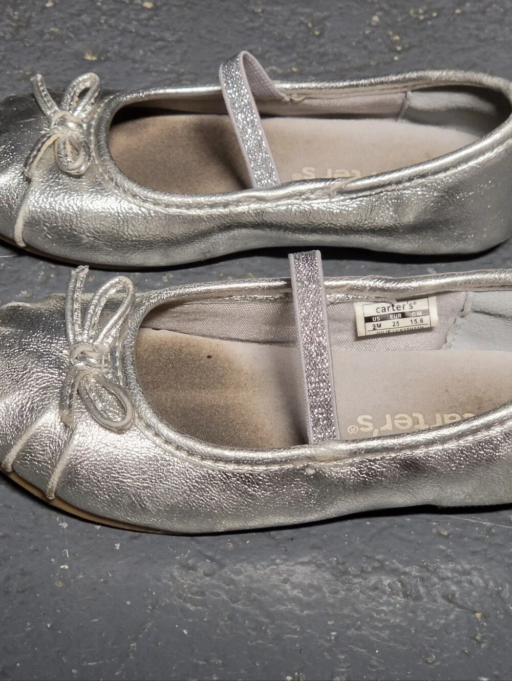 Carter's toddler silver metallic ballet flat shoes Girls 9 - 2024